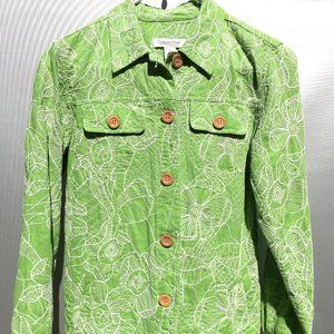 Coldwater Creek Green Embroidered Floral Design XS